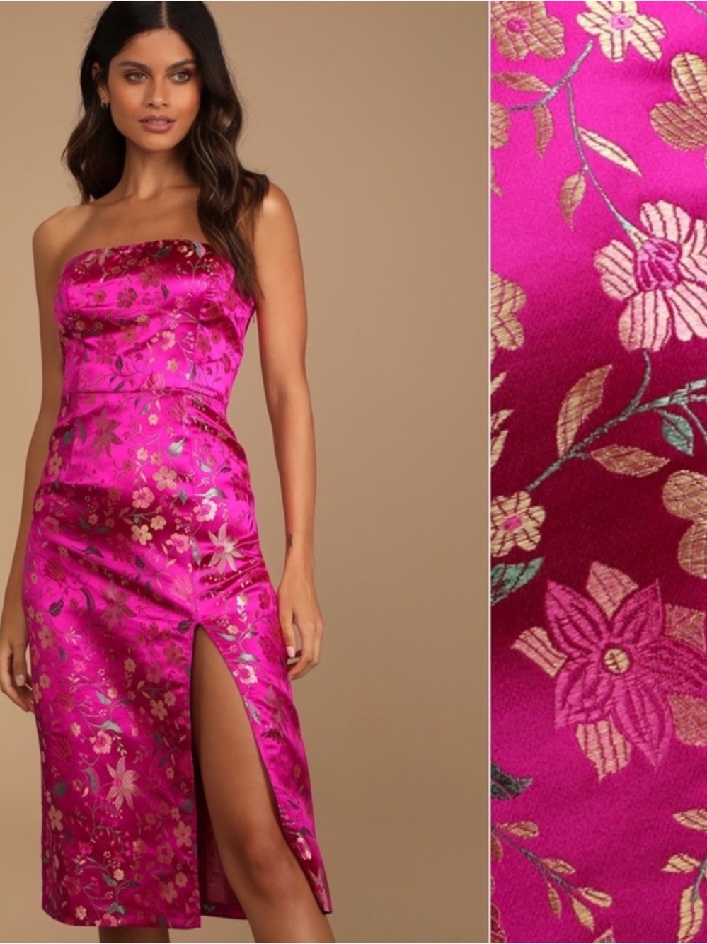 New Lulus Make a Move Magenta Satin Floral Formal Cocktail HOCO Midi Dress XL